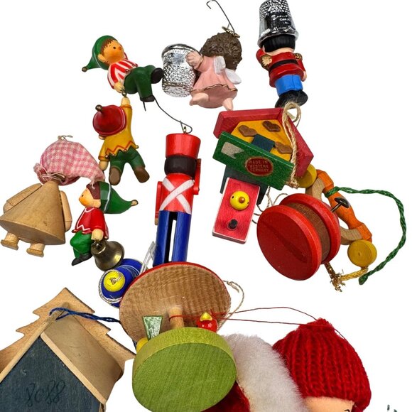 Germany Italy Christmas Ornaments Lot Wooden Handmade Figures Houses Soldier Elf - Picture 10 of 13